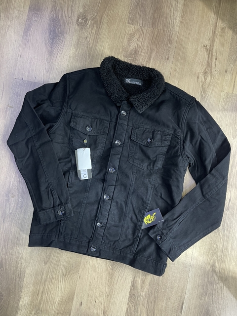 Jaqueta jeans pelinho preta