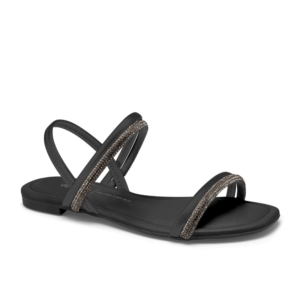 Sandalia Rasteira Dakota Y6972 Preto Tiras com Brilho