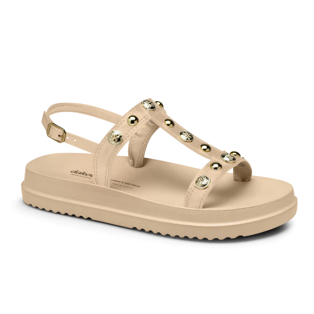 Sandália Rasteira Dakota Y7832 Offwhite Taxas Douradas nas Tiras Estilo Gladiadora