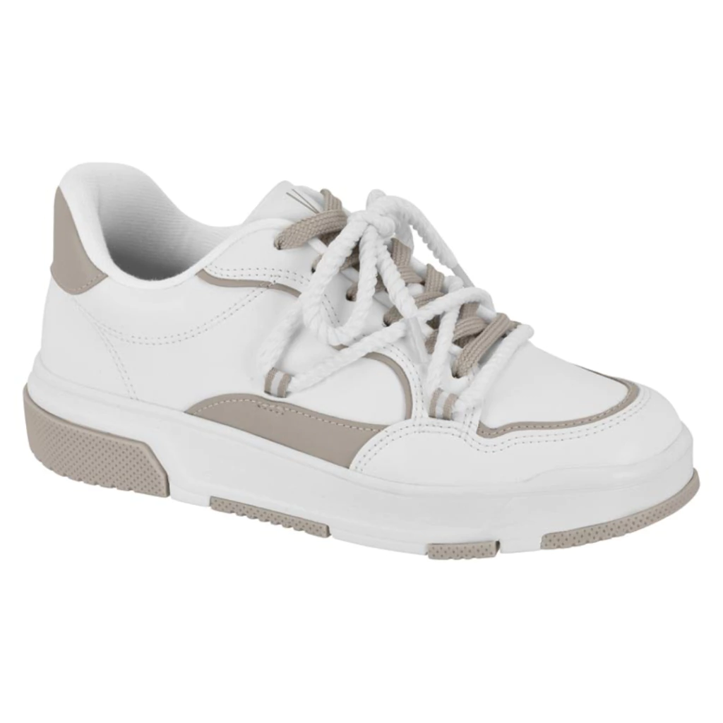 Tenis Vizzano 1455103 Branco com Detalhes Cinza e Cadarço Duplo Branco e Cinza