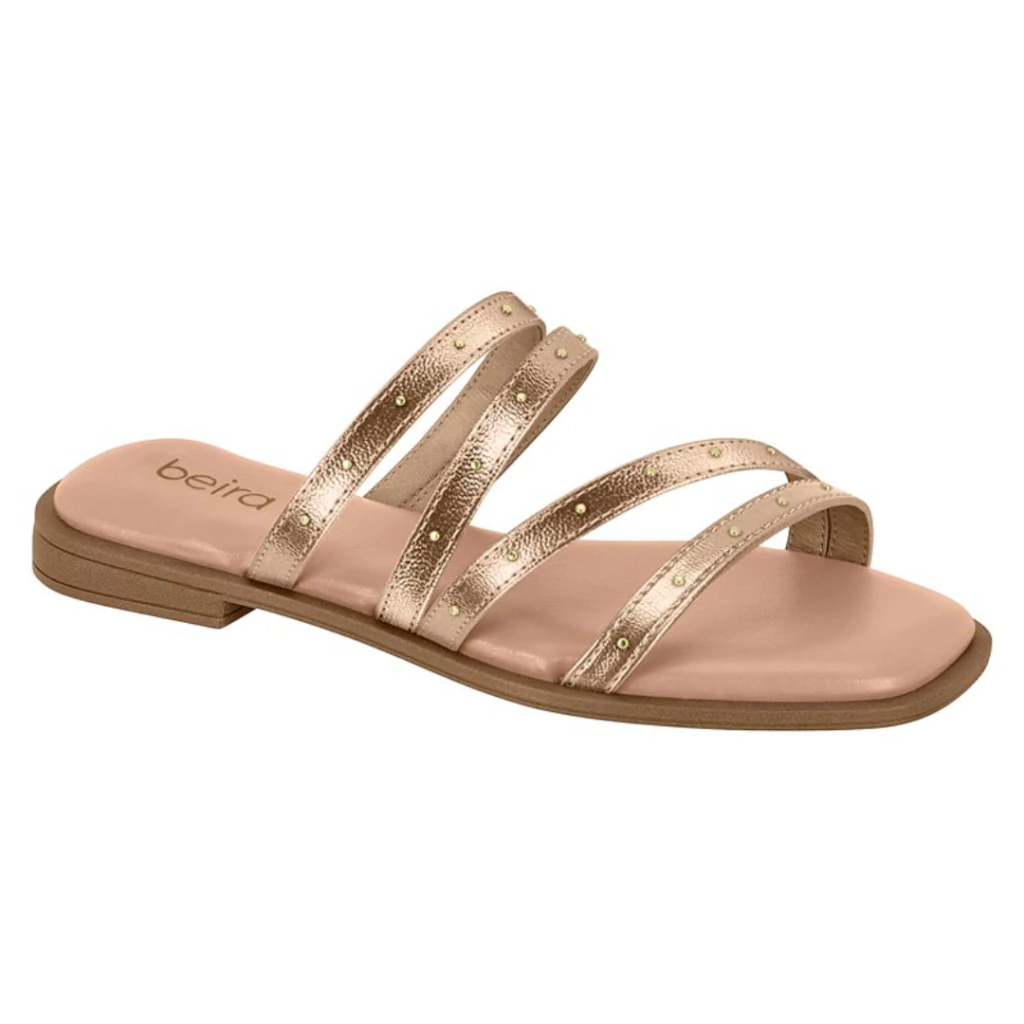 Rasteira Beira Rio 8550102 Ouro Rosado 4 Tiras com Taxas