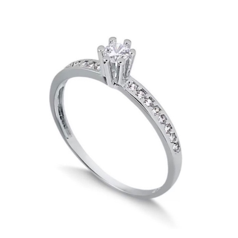 Anel solitário ouro branco 18k