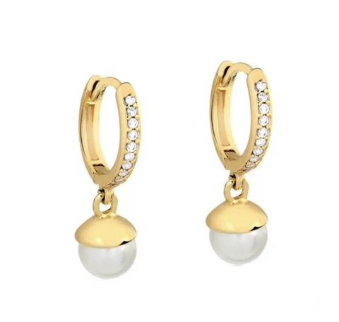 Brinco Pérola Argola Click Ouro