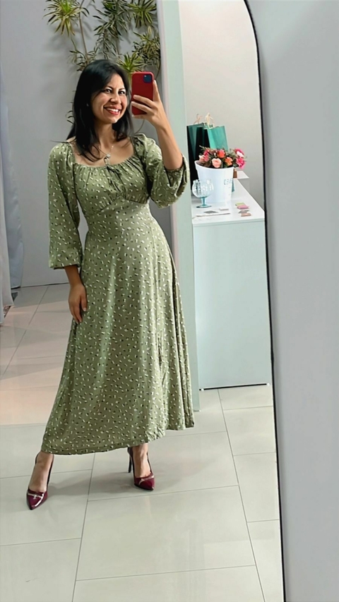 VESTIDO BIA MANGA LONGA FLORAL VERDE - comprar online