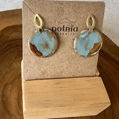 Brinco redondo cinza azulado com ouro/ prata e ouro - Potnia Cerâmica