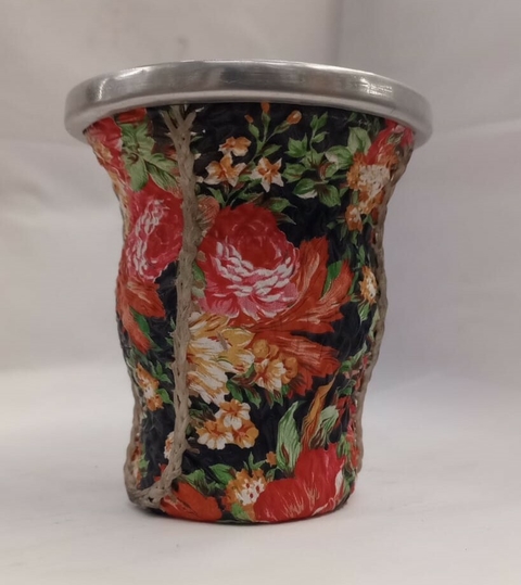 Mate vidrio forrado corrugado floreado (2370-13)