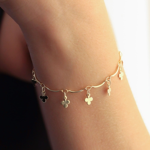 Pulseira trevo delicada 18cm, banhada a ouro 18k - comprar online