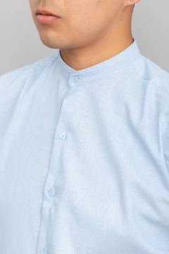 Camisa slim fit lisa cuello mao - tienda online