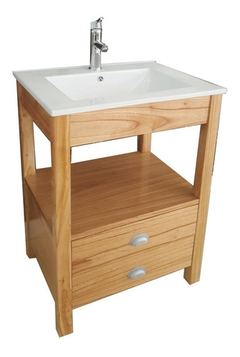 Vanitory 62x47 Color Miel 2 Cajones Con Bacha De Loza