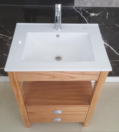 Vanitory 62x47 Color Miel 2 Cajones Con Bacha De Loza - tienda online