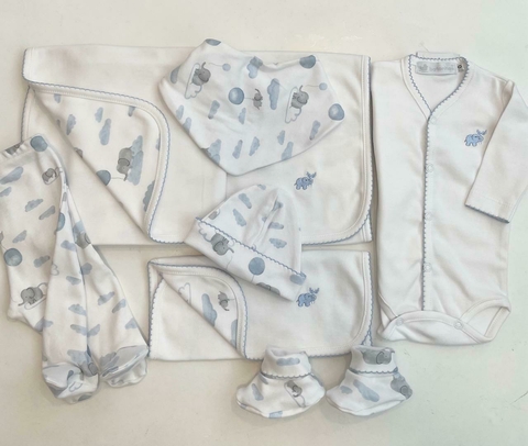 Ajuar 7 piezas "Elefante celeste" Botonitos