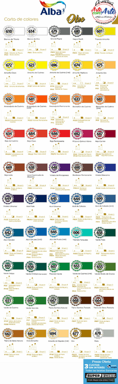 OLEOS PROFESIONAL ALBA 18 ml G 1 - VER CARTA COLORES - PRECIO OFERTA 3 CUOTAS SIN INTERES - DESCUENTOS PAGO EFECTIVO - 3 CUOTAS SIN INTERES - DESCUENTOS POR PAGO EFECTIVO, DEBITO Y CREDITO EN UN PAGO - comprar online