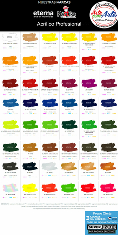 ACRILICOS PROFESIONAL ETERNA 60 ML G.2 - VER CARTA COLORES - PRECIO OFERTA 3 CUOTAS SIN INTERES - DESCUENTOS PAGO EFECTIVO - 3 CUOTAS SIN INTERES - DESCUENTOS POR PAGO EFECTIVO, DEBITO Y CREDITO EN UN PAGO - comprar online