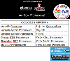 ACRILICOS PROFESIONAL ETERNA 200 ML G.4 - VER CARTA COLORES - PRECIO OFERTA 3 CUOTAS SIN INTERES - DESCUENTOS PAGO EFECTIVO - 3 CUOTAS SIN INTERES - DESCUENTOS POR PAGO EFECTIVO, DEBITO Y CREDITO EN UN PAGO en internet