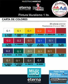 PINTURA MURALISMO ETERNA 1 LTS G1- VER CARTA DECOLORES - PRECIO UNITARIO 3 CUOTAS SIN INTERES - DESCUENTOS POR PAGO EFECTIVO, DEBITO Y CREDITO EN UN PAGO - comprar online