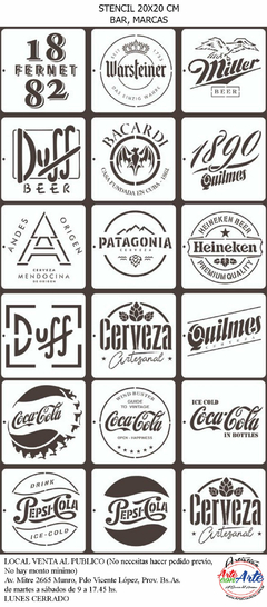 STENCILES 20 X 20 cm BAR - MARCAS - comprar online