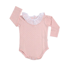 BODY MOTEADO ROSA CUELLO VOLADO DE LINON