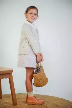 SAQUITO LUPE BEIGE BORDADO ROSA - comprar online