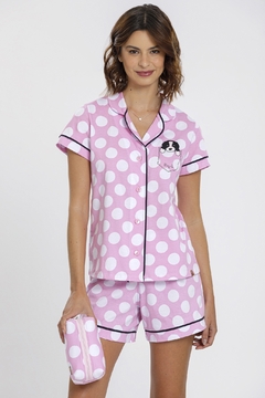 PIJAMA FEMININO AMERICANO CURTO 100% ALGODÃO POÁ ROSA MS131709