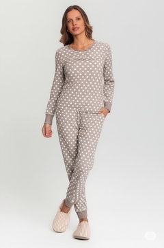 Pijama Manga Longa Feminino Ocre e Mescla com Estampa Poá MS0141311 na internet
