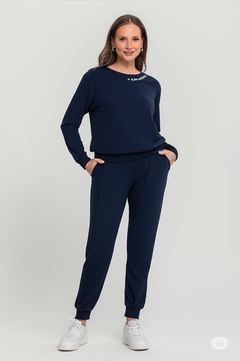 Pijama Manga Longa Feminino Azul Marinho MS0141304 na internet