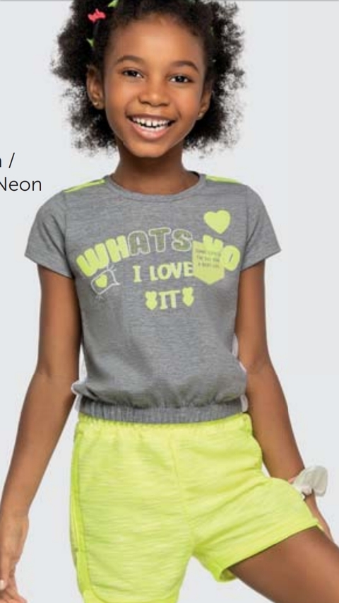 Conjunto Infantil Menina Angerô Moletinho Moscow 27349 Mescla/Amarelo Neon 06