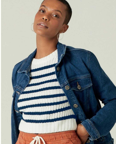 Blusa Feminina Malwee Trico Cropped 90723 Bege/Bordô