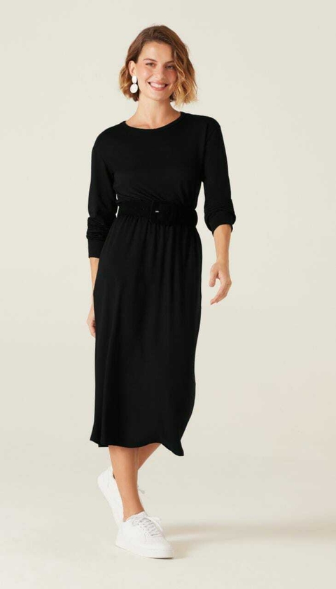 Vestido Malwee Malha Midi ML 97088 Preto/Verde/Mescla