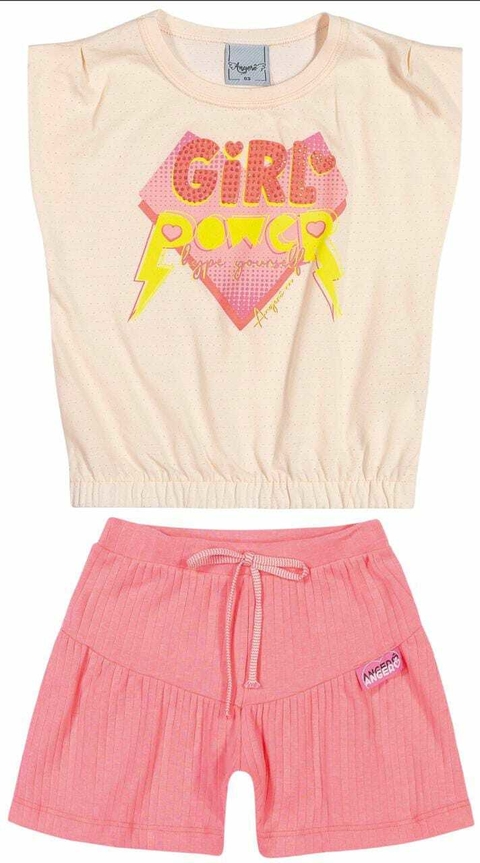 Conjunto Infantil Menina Angerõ Malha Holly Ribana Conforty 27461 Poema/Menta/Branco