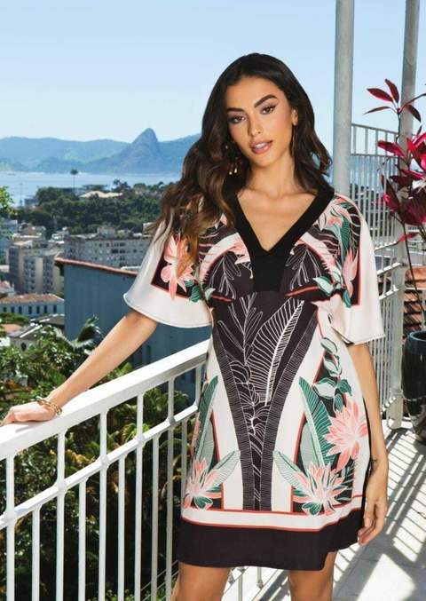 Vestido Doce Trama Curto Estampado MC 103128 Preto G