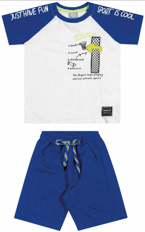 Conjunto Infantil Masculino Angerô Malha Moletinho Urban 28360 Branco/Tulum/Preto