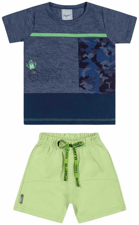 Conjunto Infantil Menino Angerô Malha Jet Moletinho 28345 Marinho/Menta/Mescla Escuro