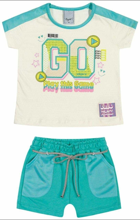 Conjunto Infantil Menina Angerô Malha Holly Moletinho 27462 Perola/Poema/Branco