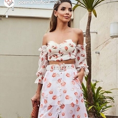 Cropped Pêssego e Floral Poema Hit**