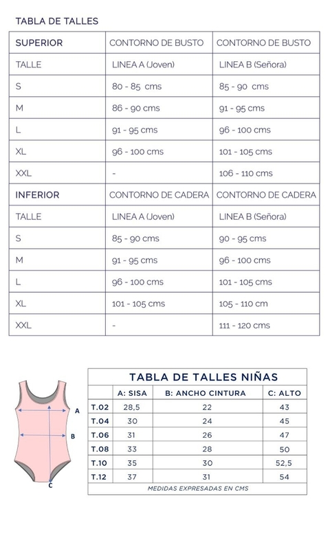 TABLA DE TALLES TRAJES DE BAÑO SWIM DAYS ♥