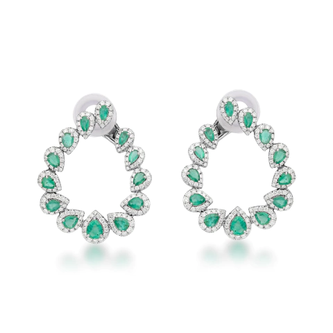 Brinco Gotas de Esmeralda e Brilhantes
