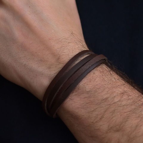 Bracelete masculino couro triplo