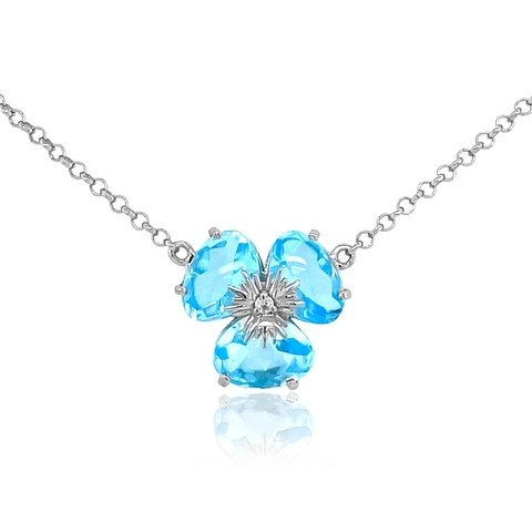 Gargantilha Trevo Topázio Azul Sky