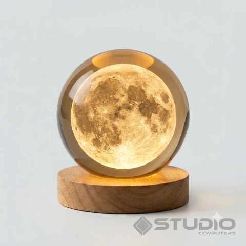 Esfera Bola Cristal Lampara Led 3d Usb Luz Noche Grabada Madera