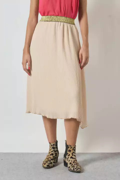 Falda plisada maxi elastico dorado CRUDO