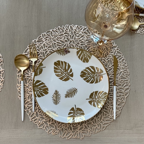 Set X18 Cubiertos Dorado mango Blanco