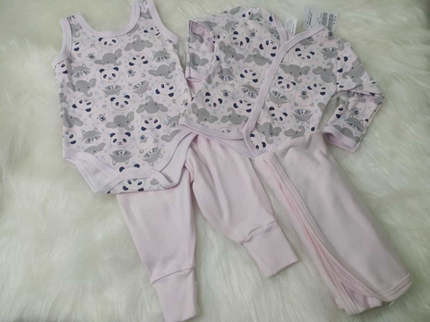 Kit Bem Vindo Bebê - 4 Peças RN - Rosa Bebê Panda