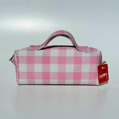 NECESSAIRE BÁSICO COM ALÇA XADREZ ROSA