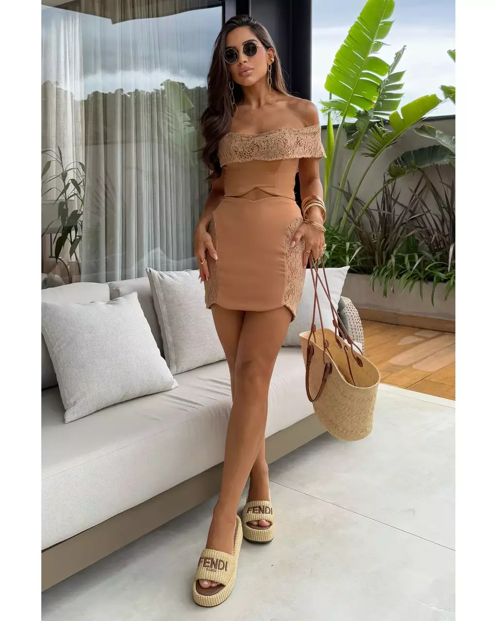 CONJUNTO SELENE - Conjunto Top Ombro a Ombro e Detalhes de Crochê