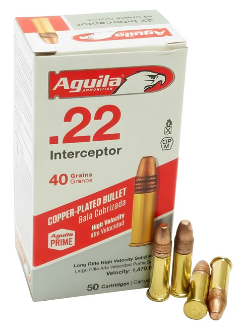 Balas Aguila .22 L.R. Interceptor 40gr Punta sólida cobreadas