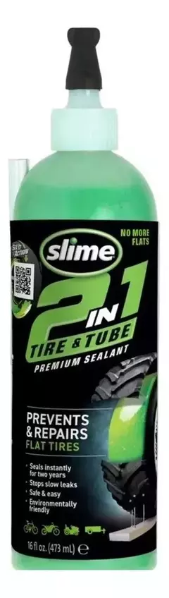 10193 Botella de sellador premium Slime 2 en 1 de 16 oz, diseñada para prevenir y reparar pinchaduras en neumáticos CON O SIN CAMARA.