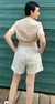 Shorts em linho com listras bege e branco - comprar online