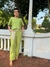 Calça em linho com faixa na cintura dupla face verde e bege - comprar online