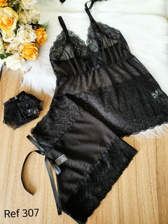 307 - SHORT DOLL EM TULE LISO E RECORTES EM RENDA ACOMPANHA CALCINHA - comprar online