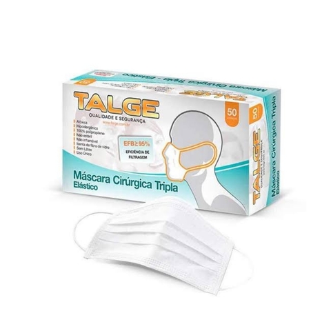 Máscara Facial Descartável Tripla Camada Adulto Branca 50 Unidades